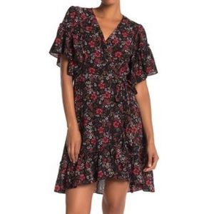 Floral Print Wrap Ruffle Dress